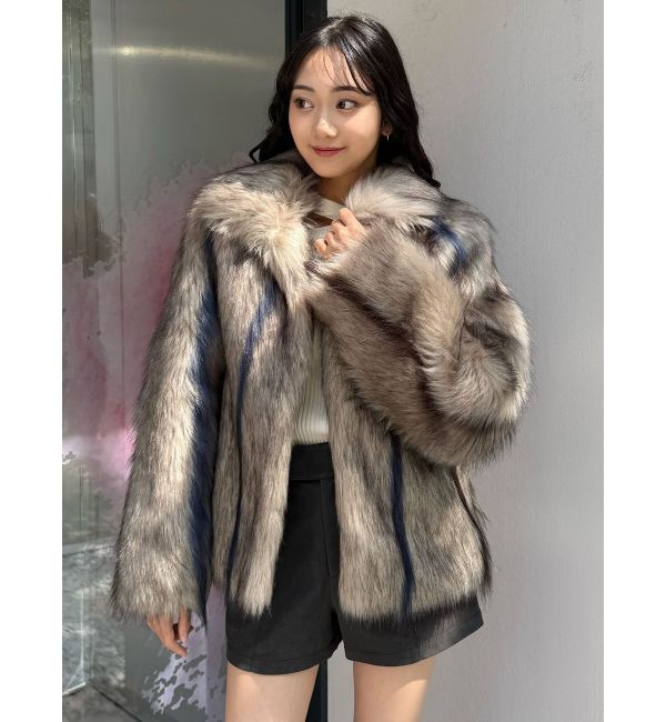 MURUA「フェイクファーラインジャガードコート」|ステンカラーコート|