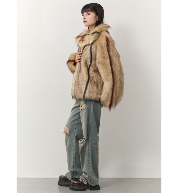 MURUA「フェイクファーラインジャガードコート」|ステンカラーコート|