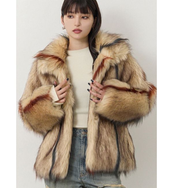 MURUA「フェイクファーラインジャガードコート」|ステンカラーコート|ライトミックス