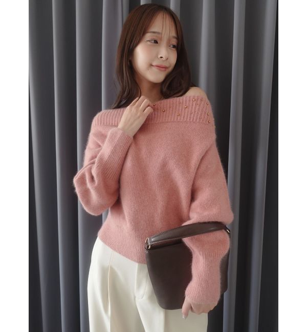 LAGUNAMOON「CHNラクーンブレンドビジューオフショルニットプルオーバー」|ニット・セーター|