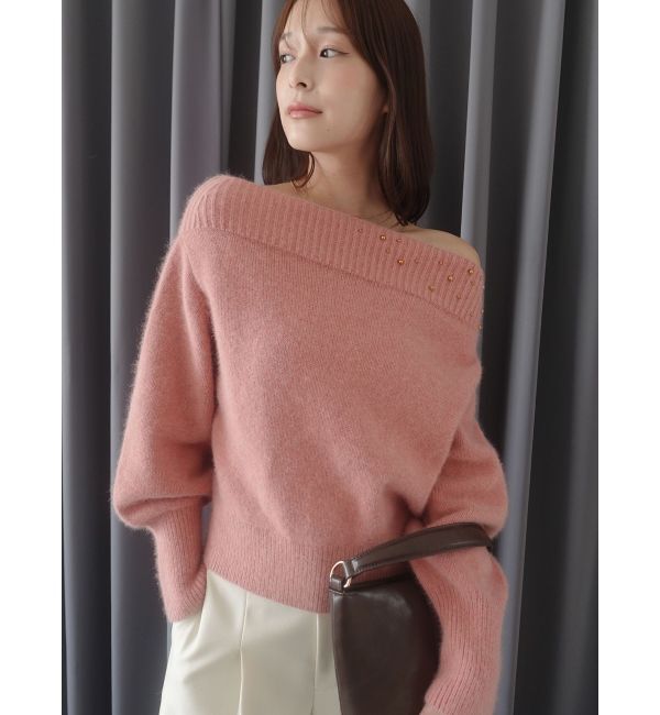 LAGUNAMOON「CHNラクーンブレンドビジューオフショルニットプルオーバー」|ニット・セーター|