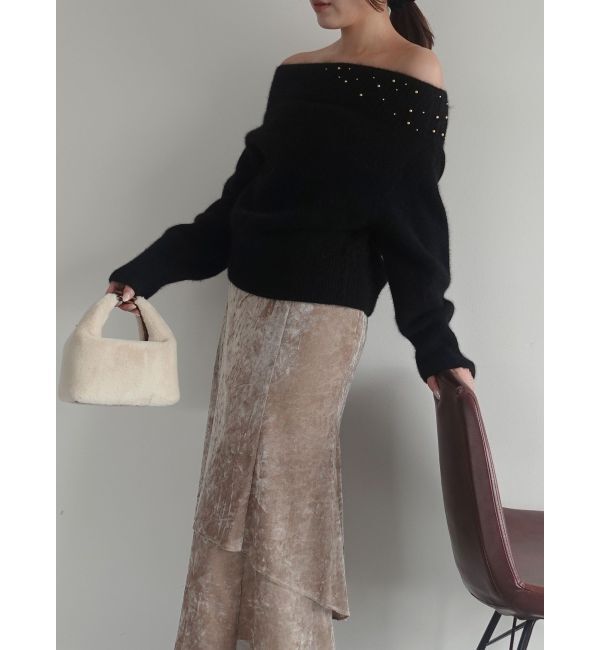 LAGUNAMOON「CHNラクーンブレンドビジューオフショルニットプルオーバー」|ニット・セーター|