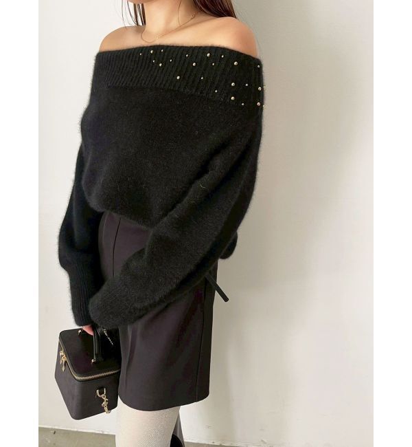 LAGUNAMOON「CHNラクーンブレンドビジューオフショルニットプルオーバー」|ニット・セーター|