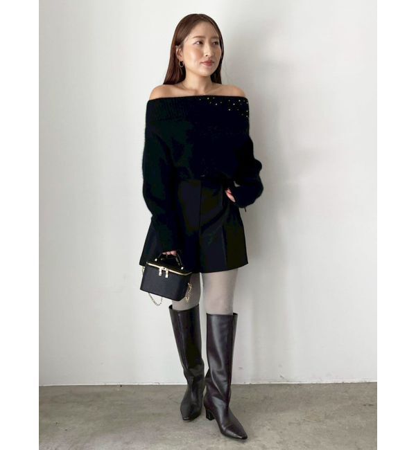 LAGUNAMOON「CHNラクーンブレンドビジューオフショルニットプルオーバー」|ニット・セーター|