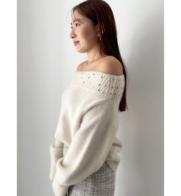 LAGUNAMOON「CHNラクーンブレンドビジューオフショルニットプルオーバー」|ニット・セーター|