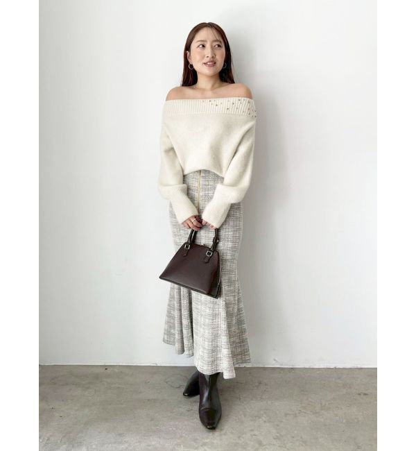 LAGUNAMOON「CHNラクーンブレンドビジューオフショルニットプルオーバー」|ニット・セーター|