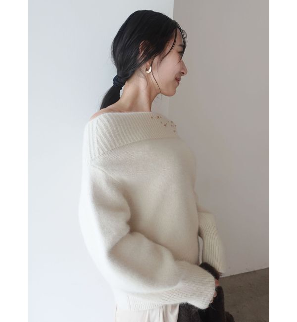LAGUNAMOON「CHNラクーンブレンドビジューオフショルニットプルオーバー」|ニット・セーター|