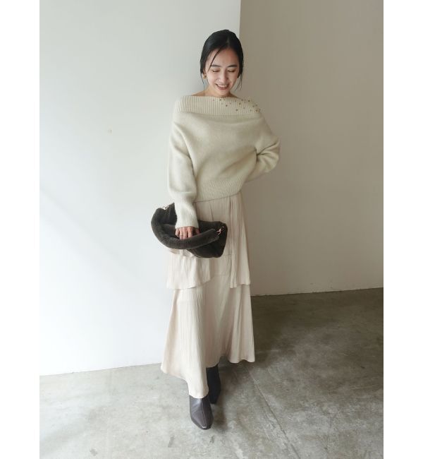 LAGUNAMOON「CHNラクーンブレンドビジューオフショルニットプルオーバー」|ニット・セーター|