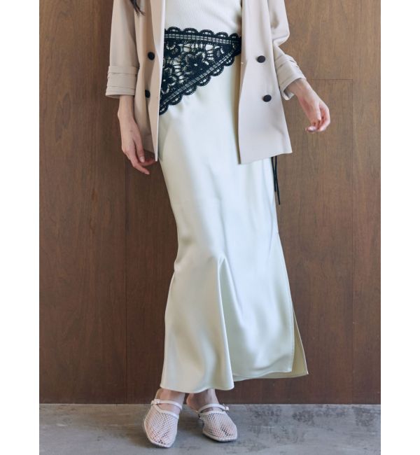 LAGUNAMOON「スリットサテンナロースカート」|スカート|イエロー