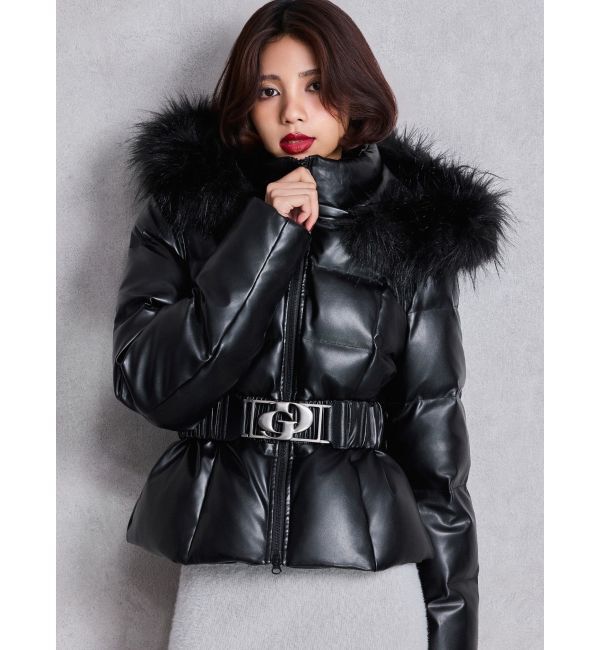 GYDA「GDベルト付きフェイクレザーショートダウンコート」|ダウン|