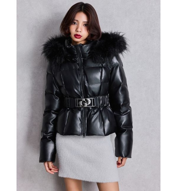 GYDA「GDベルト付きフェイクレザーショートダウンコート」|ダウン|