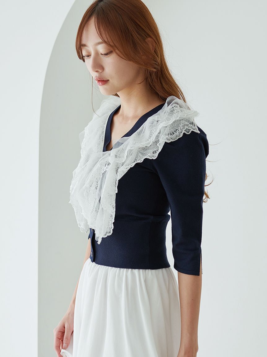 SNIDEL「チュールフリルニットプルオーバー」|ニット・セーター|