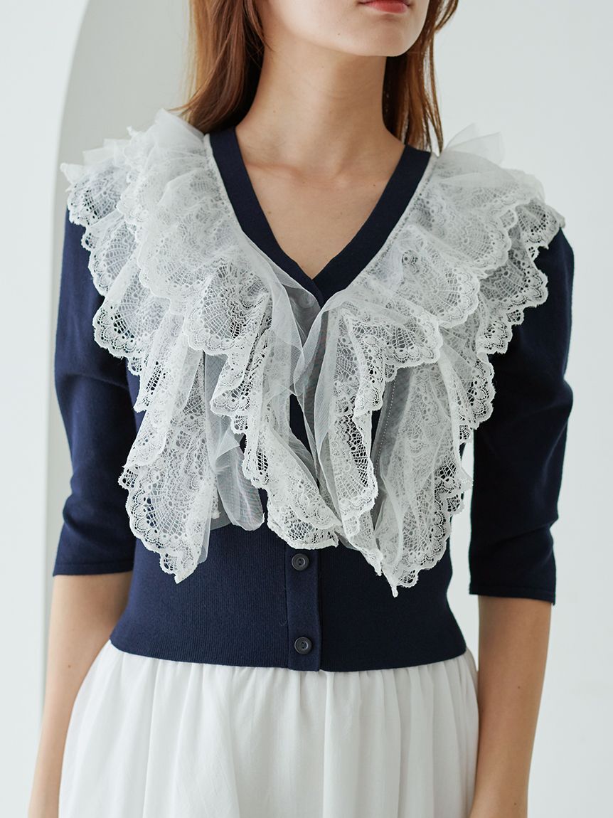 SNIDEL「チュールフリルニットプルオーバー」|ニット・セーター|