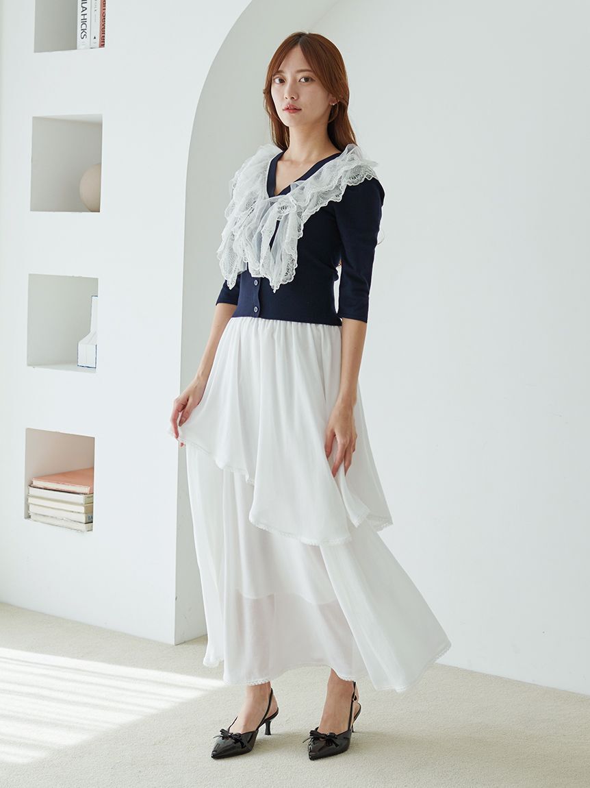 SNIDEL「チュールフリルニットプルオーバー」|ニット・セーター|