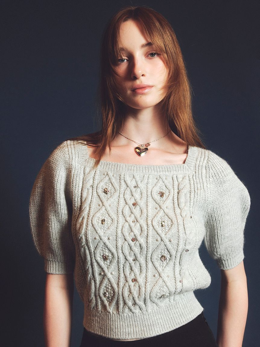 LILY BROWN「【WEB限定カラー】[L.B CANDY STOCK]シフォンリボンビジューニットトップス」|ニット・セーター|