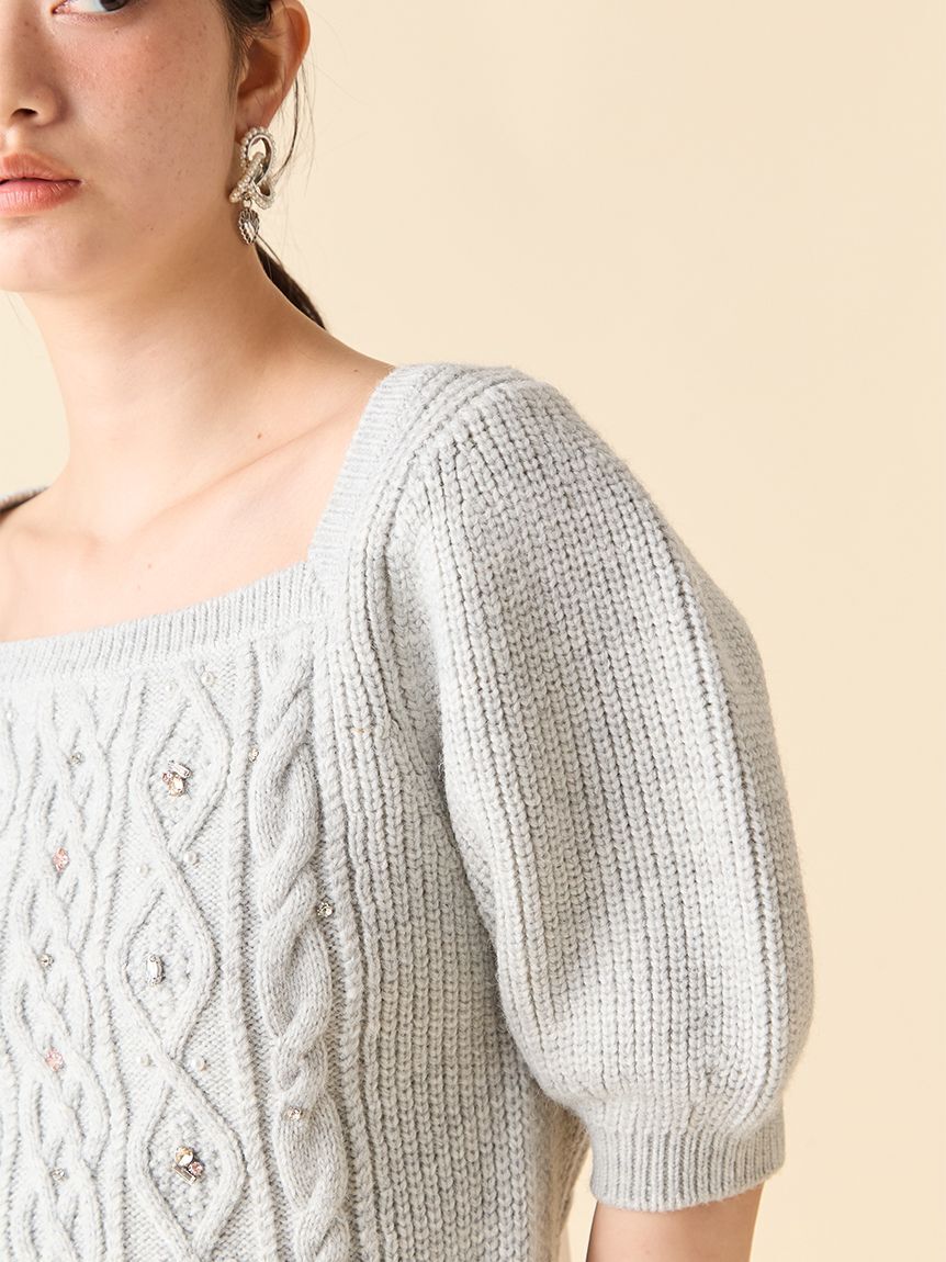 LILY BROWN「【WEB限定カラー】[L.B CANDY STOCK]シフォンリボンビジューニットトップス」|ニット・セーター|