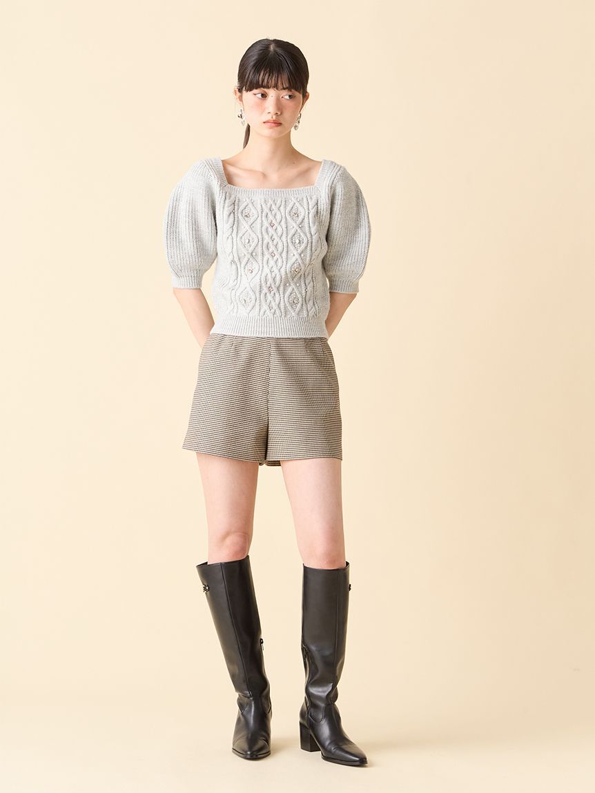 LILY BROWN「【WEB限定カラー】[L.B CANDY STOCK]シフォンリボンビジューニットトップス」|ニット・セーター|