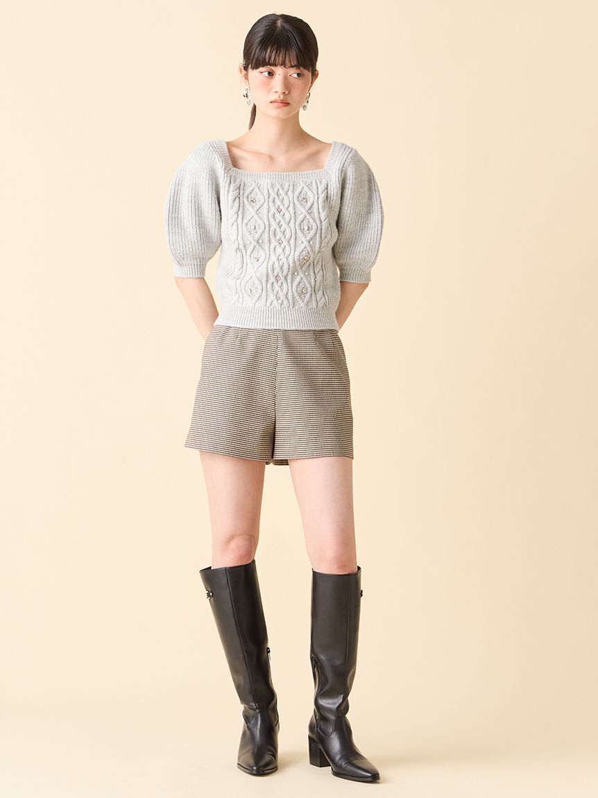 LILY BROWN「【WEB限定カラー】[L.B CANDY STOCK]シフォンリボンビジューニットトップス」|ニット・セーター|