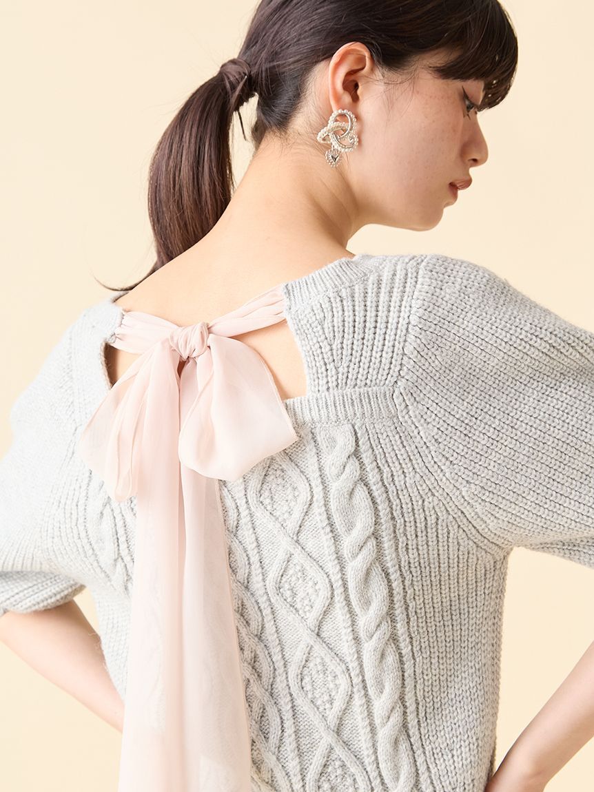 LILY BROWN「【WEB限定カラー】[L.B CANDY STOCK]シフォンリボンビジューニットトップス」|ニット・セーター|