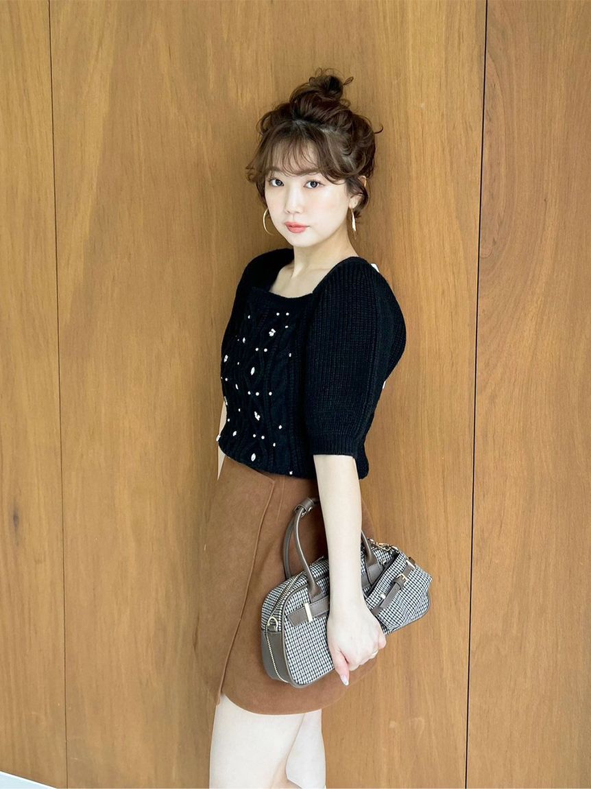 LILY BROWN「【WEB限定カラー】[L.B CANDY STOCK]シフォンリボンビジューニットトップス」|ニット・セーター|