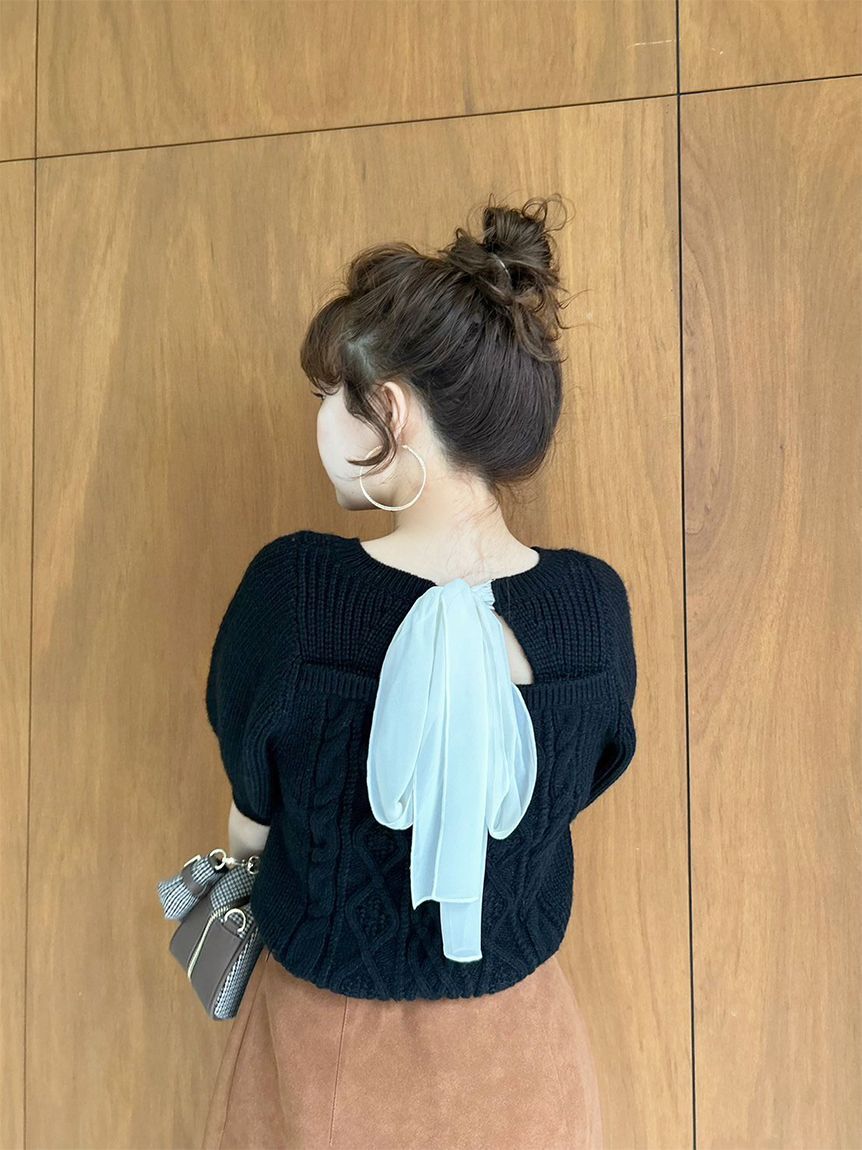 LILY BROWN「【WEB限定カラー】[L.B CANDY STOCK]シフォンリボンビジューニットトップス」|ニット・セーター|