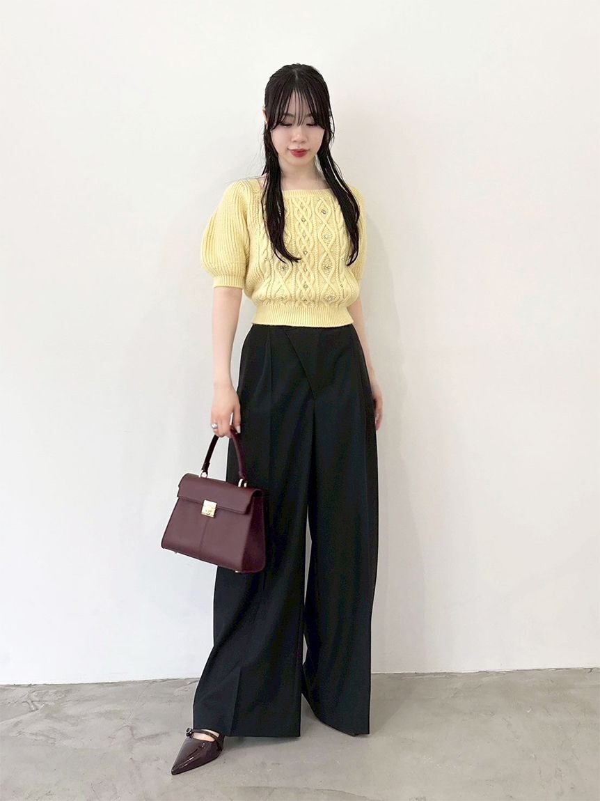 LILY BROWN「【WEB限定カラー】[L.B CANDY STOCK]シフォンリボンビジューニットトップス」|ニット・セーター|