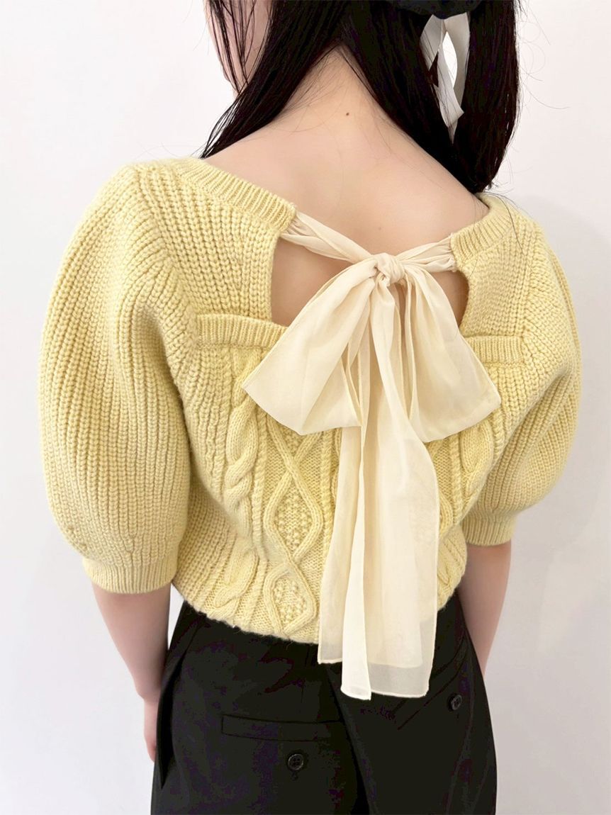 LILY BROWN「【WEB限定カラー】[L.B CANDY STOCK]シフォンリボンビジューニットトップス」|ニット・セーター|