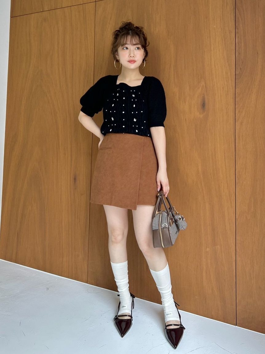 LILY BROWN「【WEB限定カラー】[L.B CANDY STOCK]シフォンリボンビジューニットトップス」|ニット・セーター|