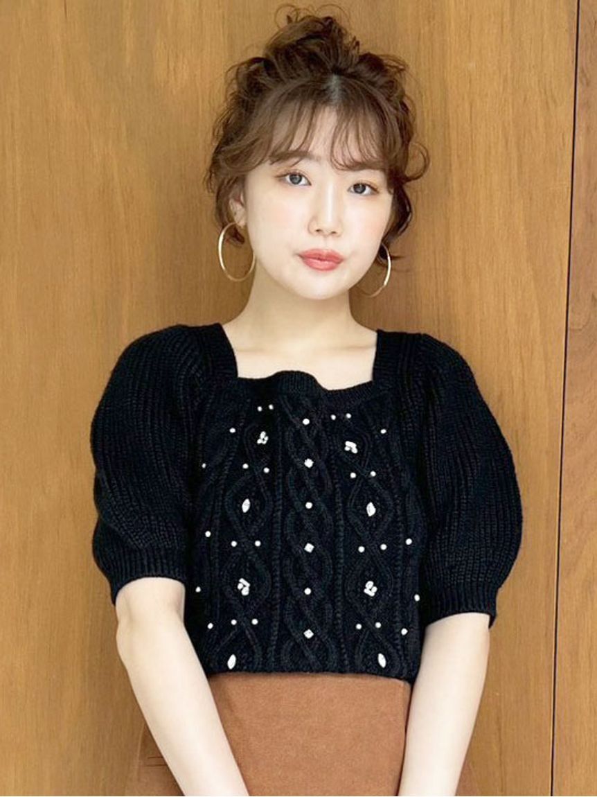 LILY BROWN「【WEB限定カラー】[L.B CANDY STOCK]シフォンリボンビジューニットトップス」|ニット・セーター|