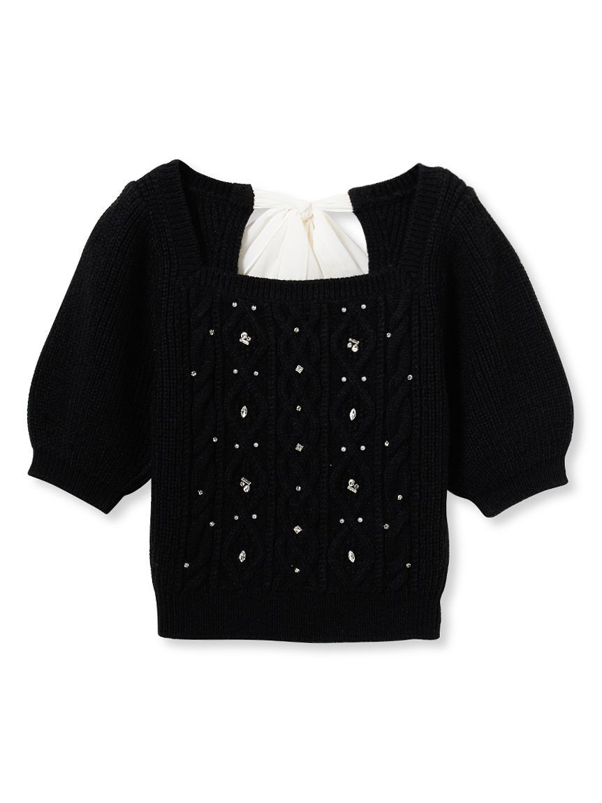 LILY BROWN「【WEB限定カラー】[L.B CANDY STOCK]シフォンリボンビジューニットトップス」|ニット・セーター|