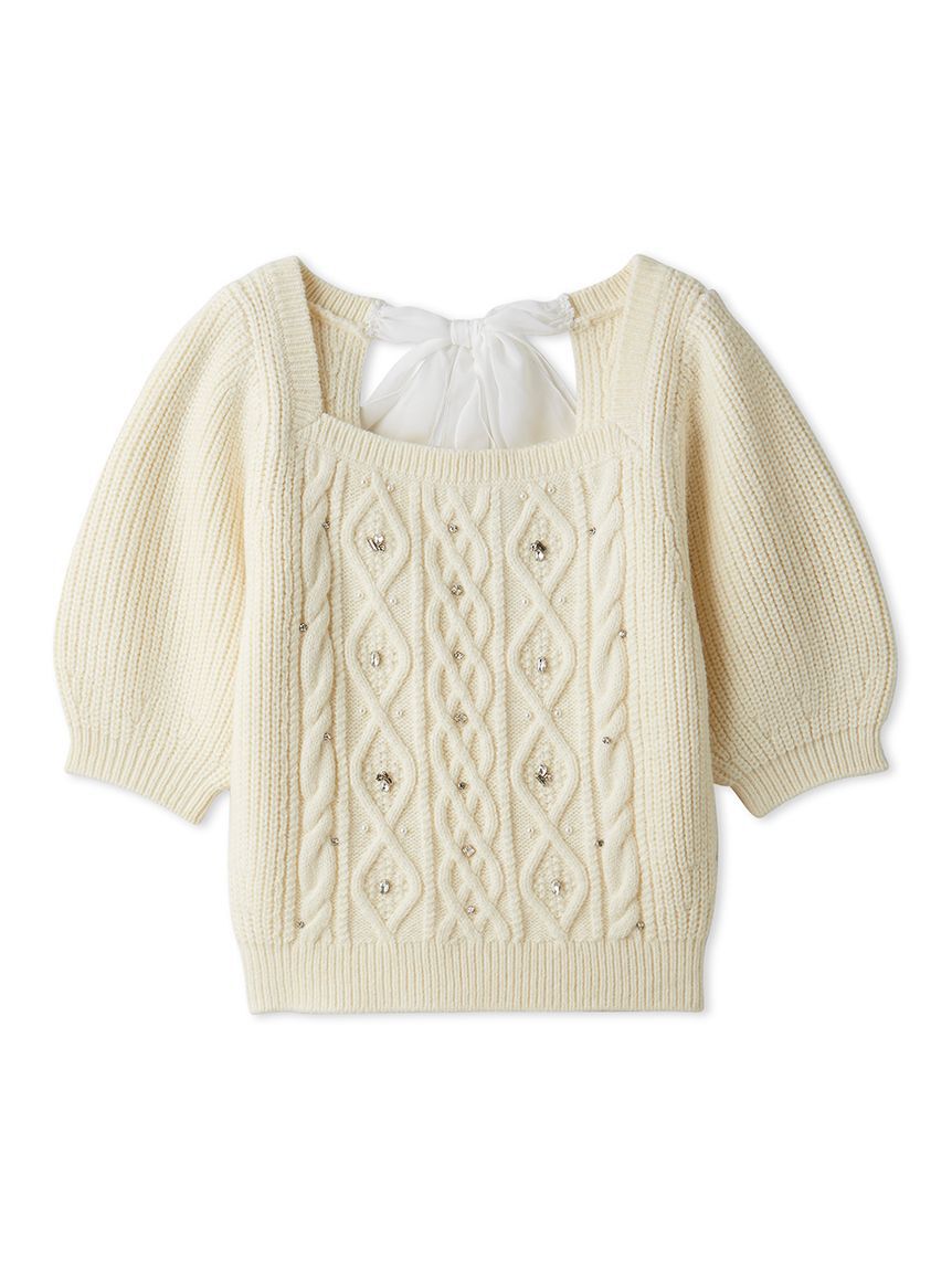 LILY BROWN「【WEB限定カラー】[L.B CANDY STOCK]シフォンリボンビジューニットトップス」|ニット・セーター|