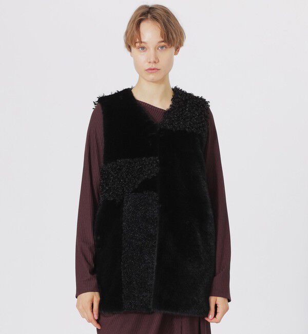  「ブロッキングファーコンビベスト」|ブルゾン・スタジャン|ブラック