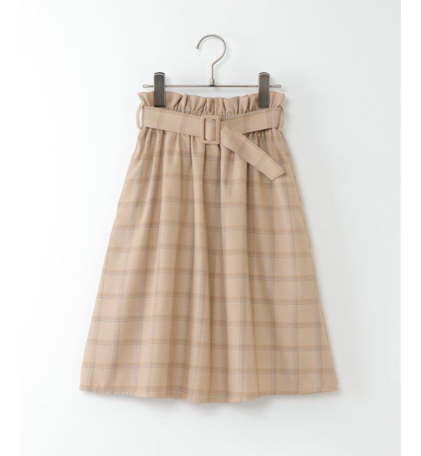ikka kids「【キッズ】チェックベルト付きフレアスカート（100~160cm）」|スカート|ベージュ