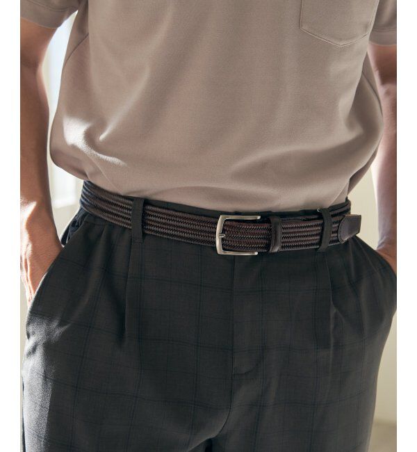 ikka「レザーストレッチメッシュベルト」|ダウンベスト・ベスト|