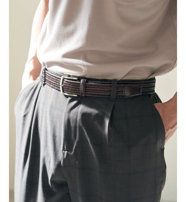 ikka「レザーストレッチメッシュベルト」|ダウンベスト・ベスト|