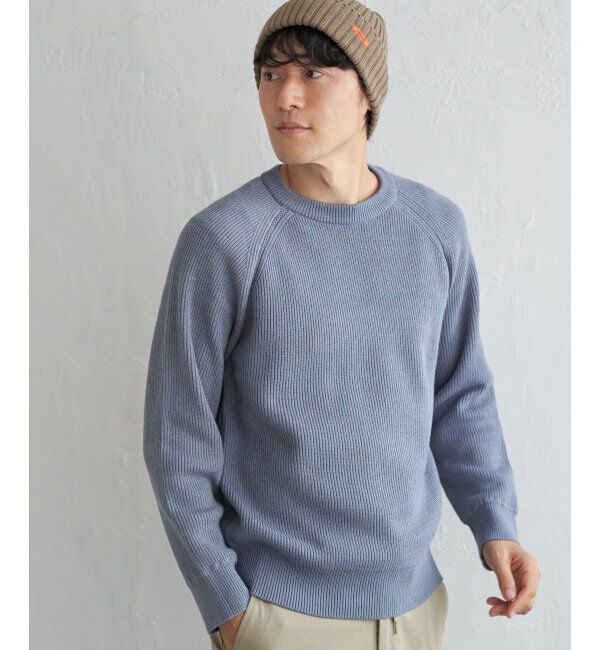 ikka「ウォッシャブル畦クルーネックニット」|プルオーバー|ブルー