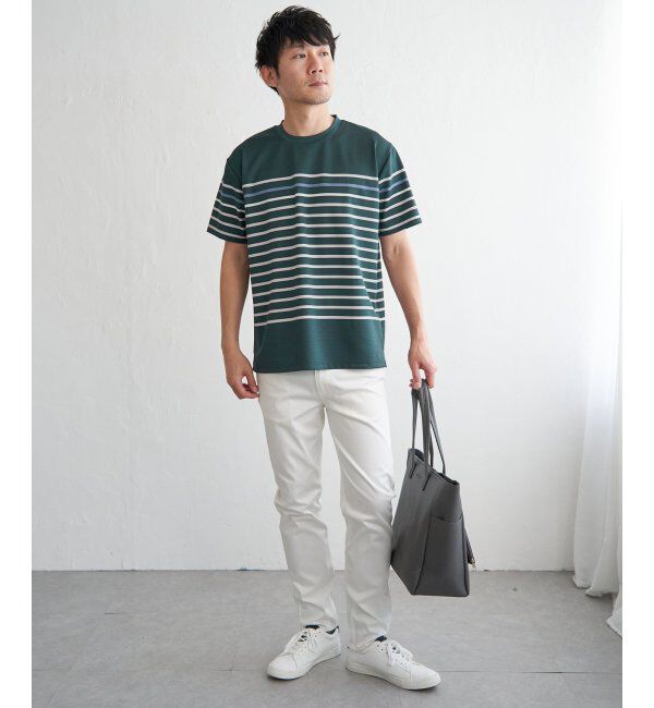 ikka「【接触冷感／吸水速乾】アーバンドライパネルボーダーTシャツ」|Tシャツ・カットソー|