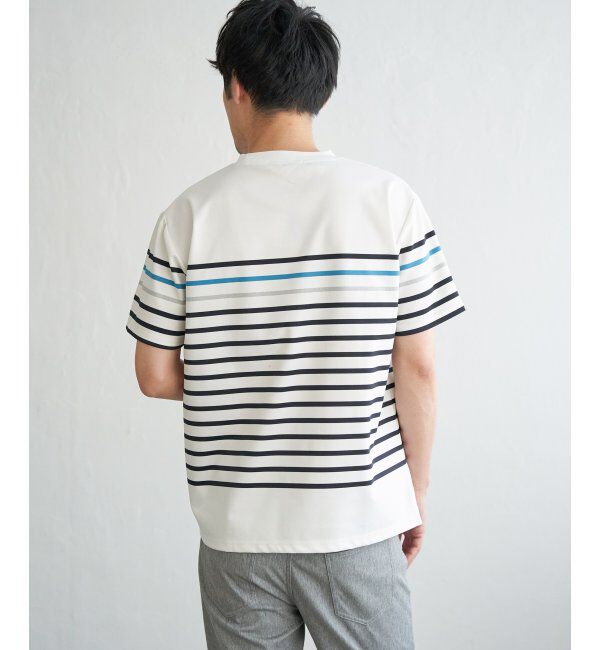 ikka「【接触冷感／吸水速乾】アーバンドライパネルボーダーTシャツ」|Tシャツ・カットソー|