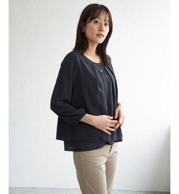 IKKA LOUNGE「ネックレス付き裾2段ブラウス」|シャツ・ブラウス|ネイビーブルー