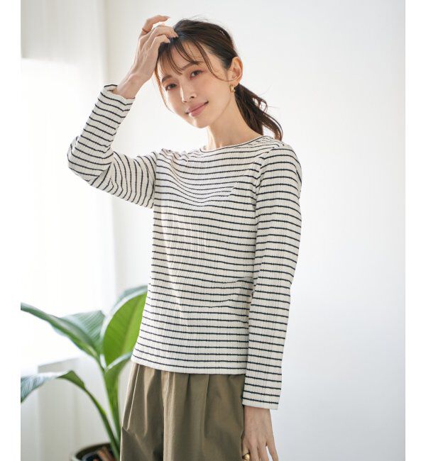 ikka「ストライプジャガードプルオーバー」|Tシャツ・カットソー|