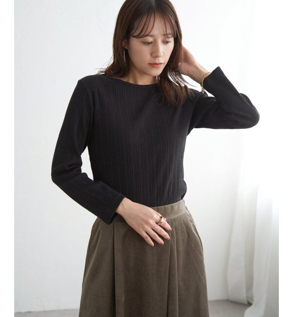 ikka「ストライプジャガードプルオーバー」|Tシャツ・カットソー|ブラック