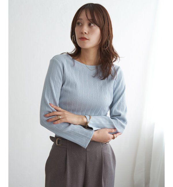 ikka「ストライプジャガードプルオーバー」|Tシャツ・カットソー|サックスブルー