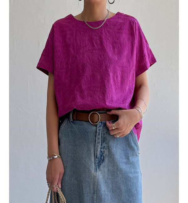 Lbc with Life「ペイズリー刺繍ブラウス」|シャツ・ブラウス|ラズベリー