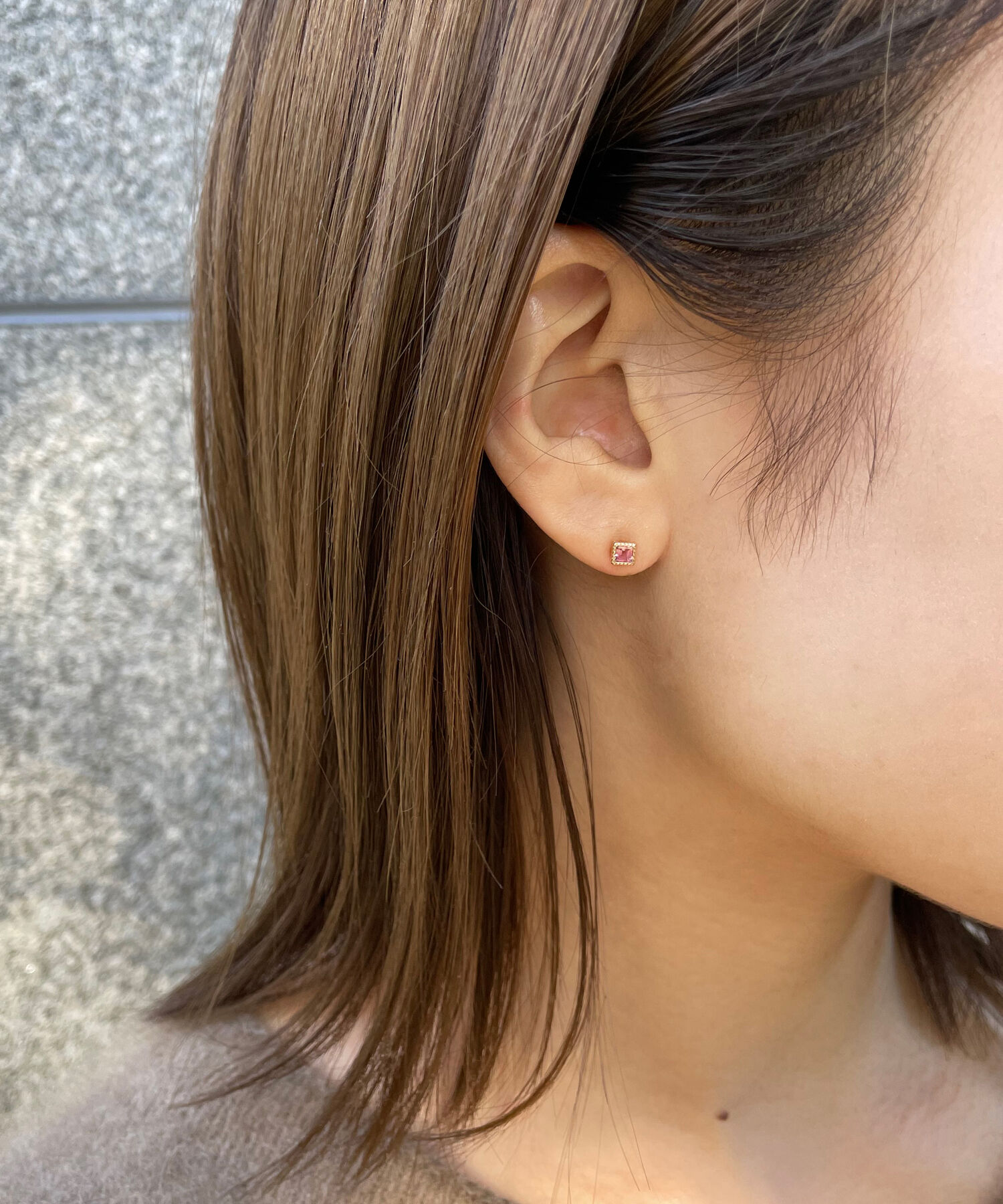 JUPITER「【K10】スクエア天然石ピアス/ピンクトルマリン」|ピアス|