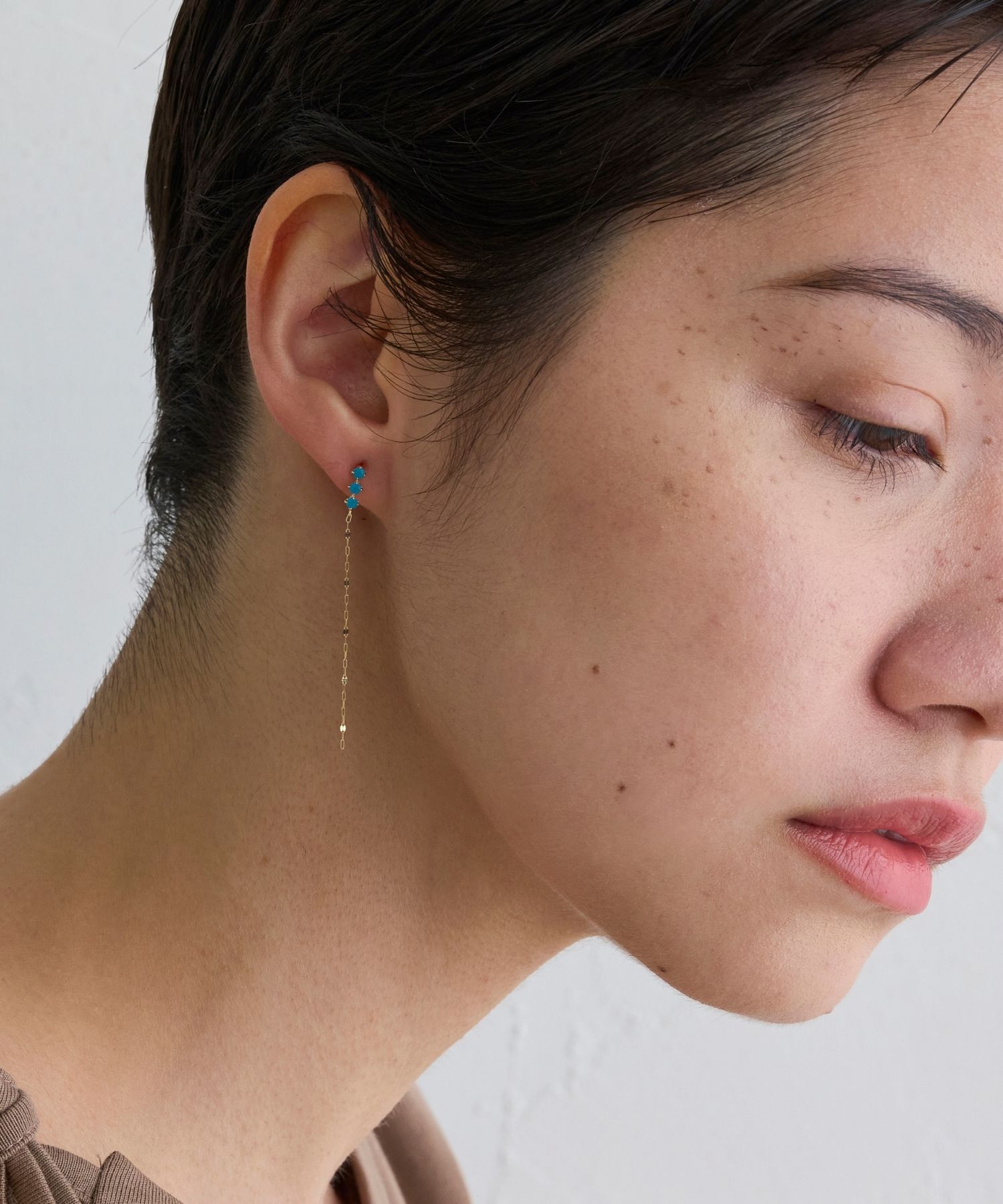 JUPITER「【K10】天然石ペタルチェーンピアス/ターコイズ」|ピアス|