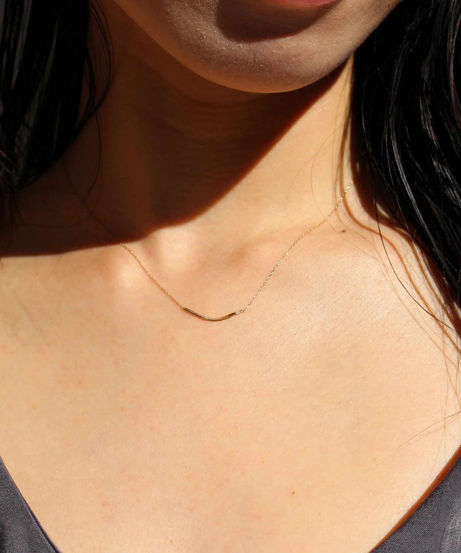 JUPITER「【K10】カーブラインダイヤモンドネックレス<全長約40㎝(調節した時の長さ37㎝)>」|ネックレス|