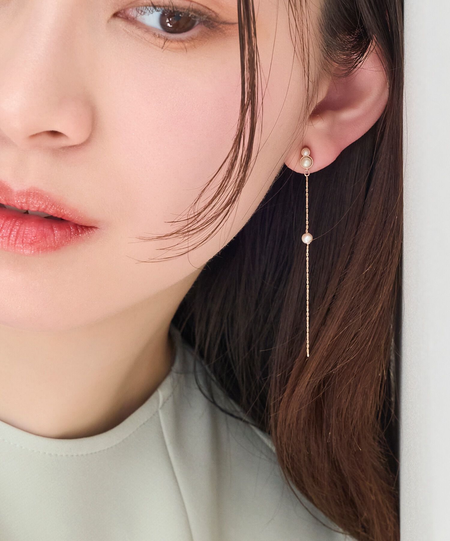 Phoebe「【金属アレルギー対応】ルミナスパールロングセラミックピアス　シャンパンゴールド」|ピアス|シャンパンベージュ