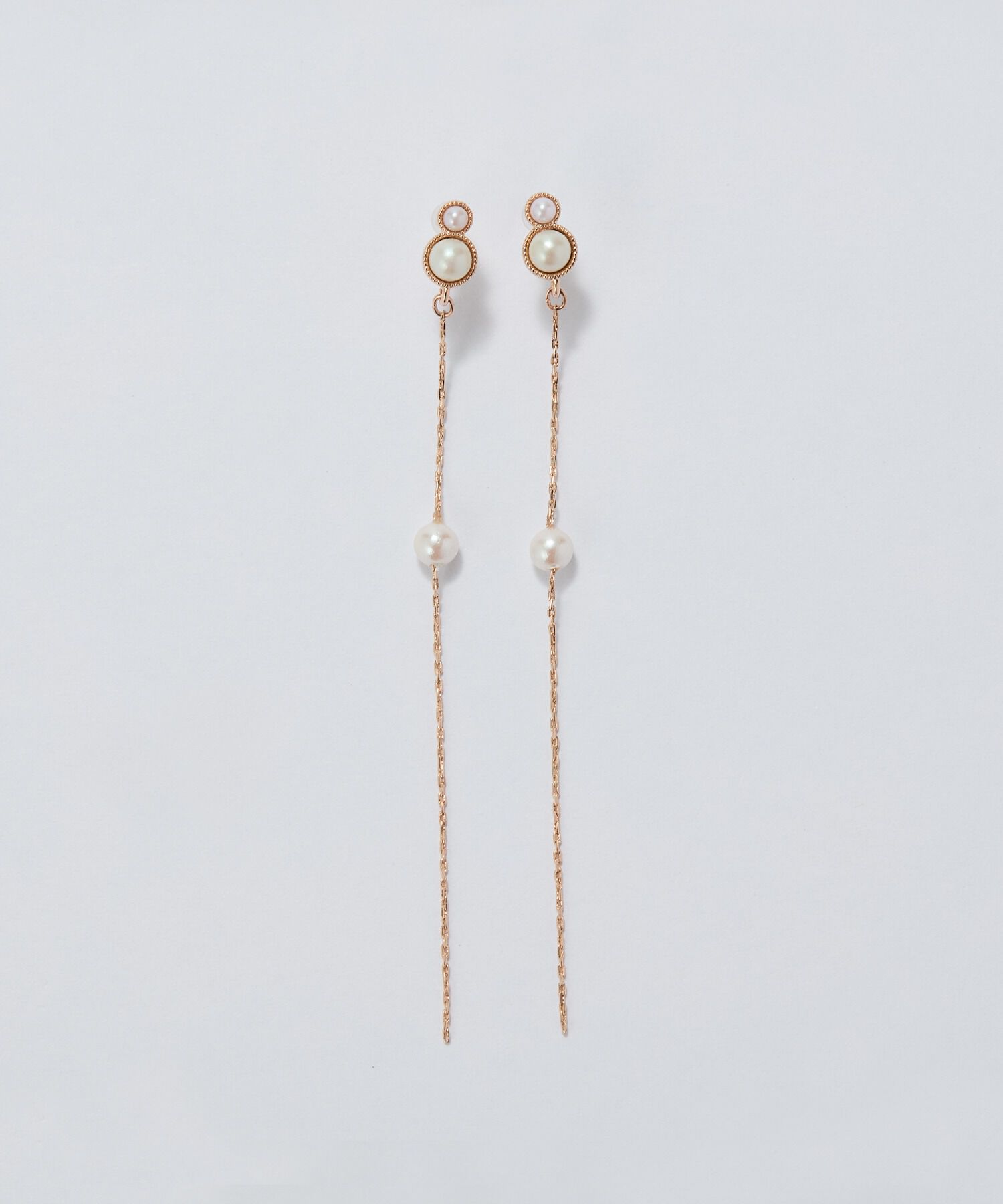 Phoebe「【金属アレルギー対応】ルミナスパールロングセラミックピアス　シャンパンゴールド」|ピアス|