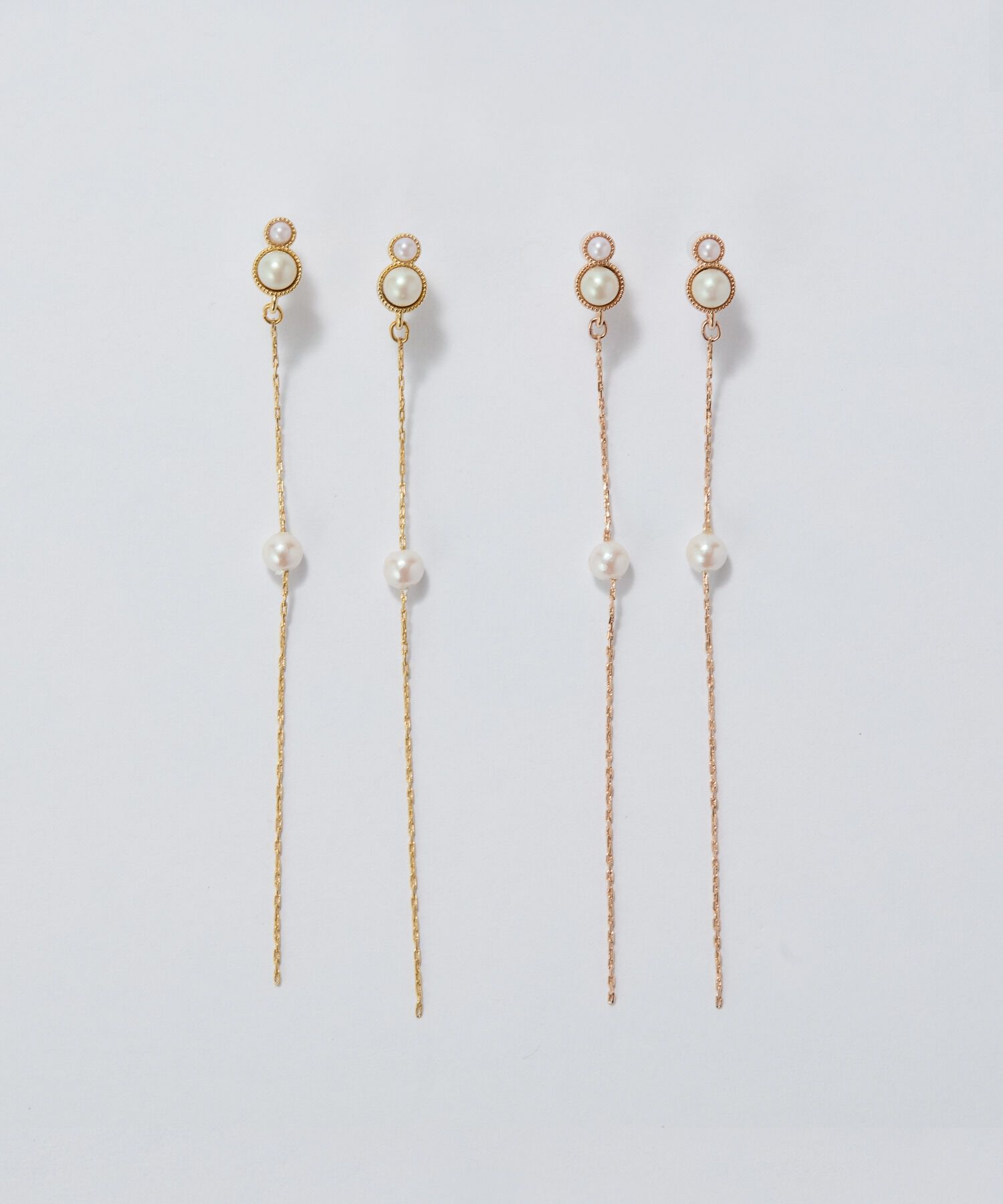 Phoebe「【金属アレルギー対応】ルミナスパールロングセラミックピアス　シャンパンゴールド」|ピアス|