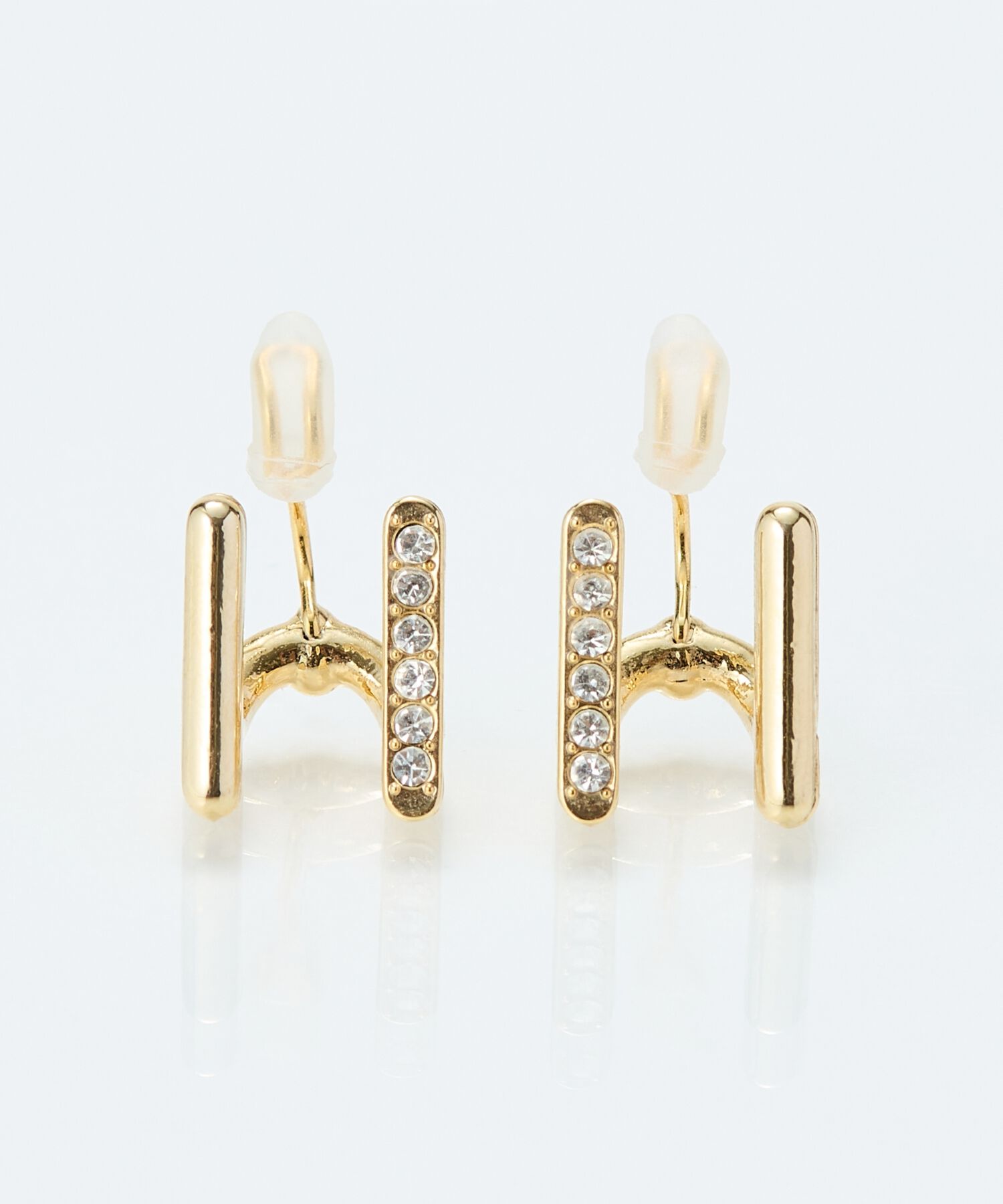 Phoebe「【痛くないシリーズ/金属アレルギー対応】ダブルラインビジューライトフィットイヤリング　ゴールド」|イヤリング|